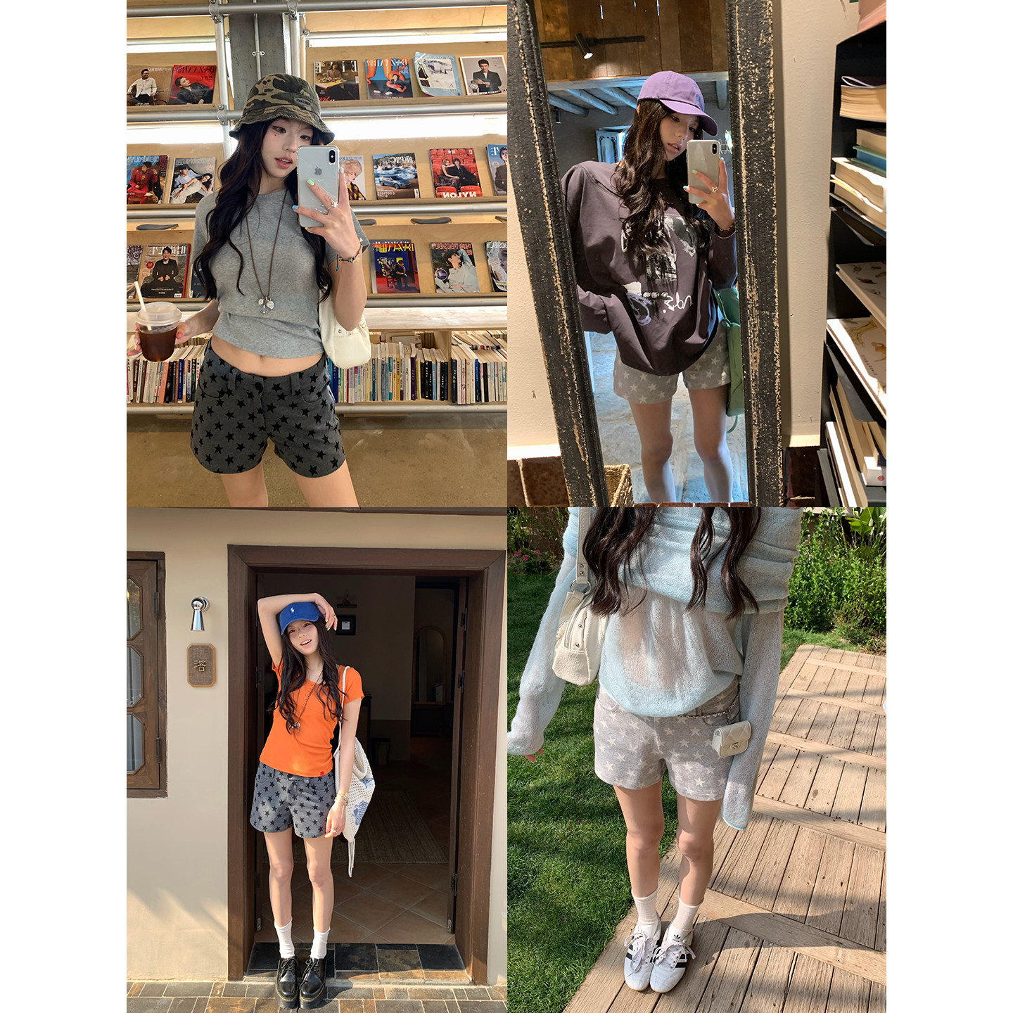 荒荒家 星星提花短裤2026夏季新款美式直筒阔腿宽松显瘦五分裤女