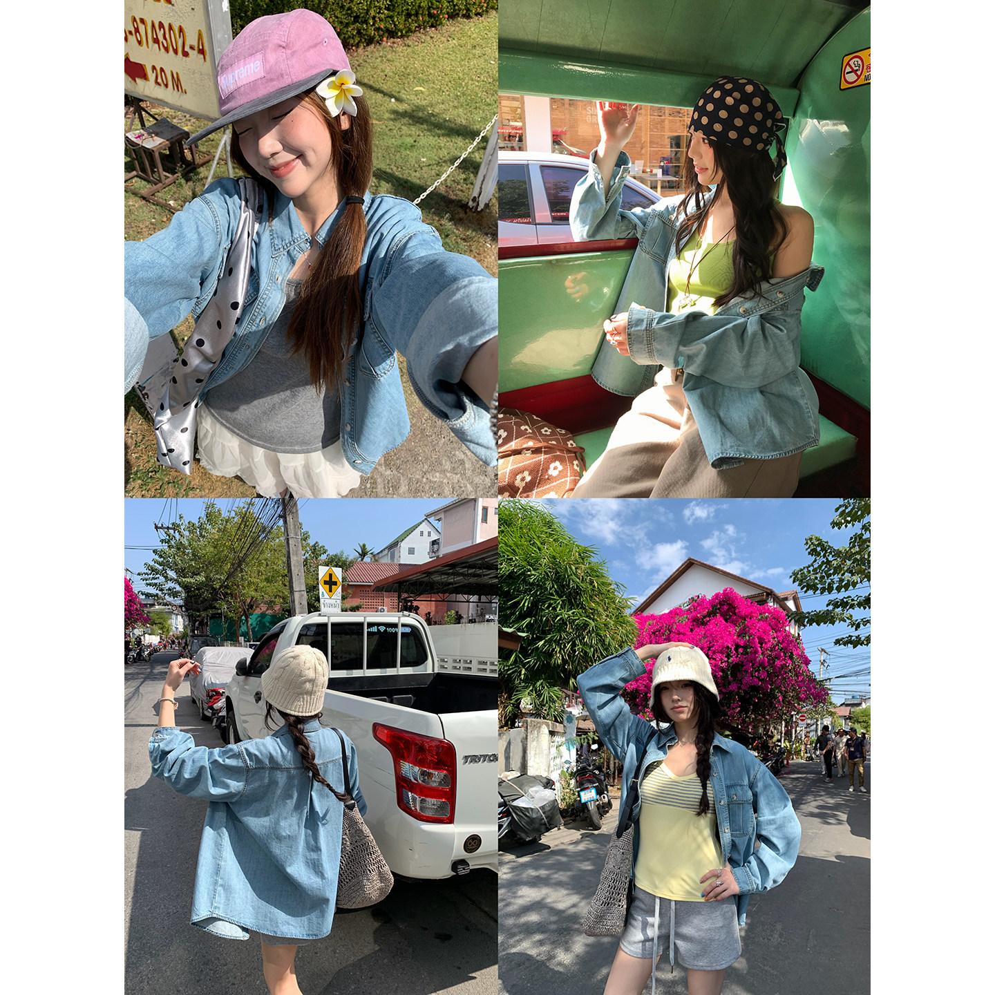 荒荒家浅蓝色口袋牛仔衬衫2026春季新款经典款宽松甜酷衬衣外套女