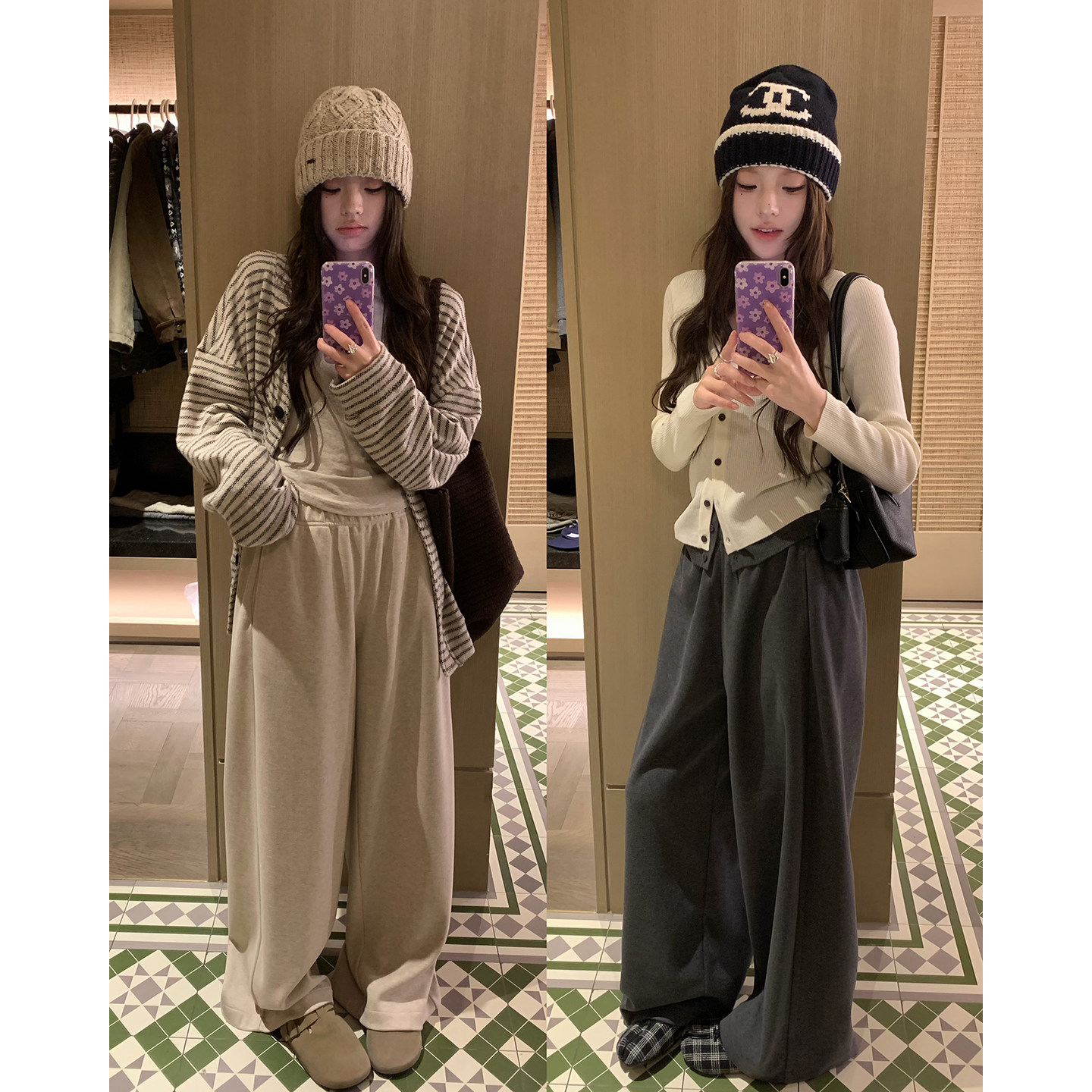 荒荒家糯米绒阔腿休闲长裤图片