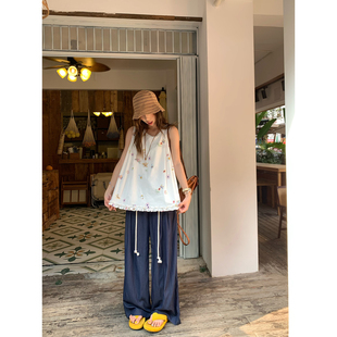 宽松垂感直筒拖地阔腿裤 荒荒家软软抽绳休闲裤 薄款 2025夏季 女 新款