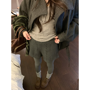 直筒阔腿打底外穿休闲五分裤 2025秋冬新款 女 麻花针织短裤 荒荒家