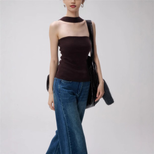 内搭针织打底衫 修身 吊带背心上衣 一字肩挂脖抹胸女秋季 高级感时尚