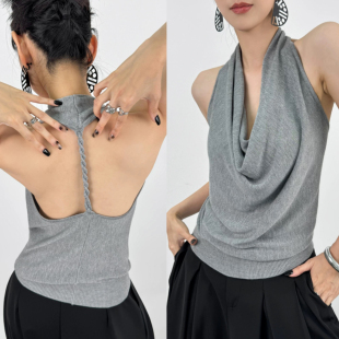 高级感法式荡领挂脖吊带背心女纯欲性感露背内搭气质冰丝针织上衣