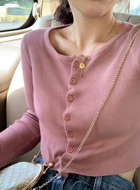 针织开衫女夏秋长袖性感短款高腰露脐上衣薄款法式修身bm风小外套