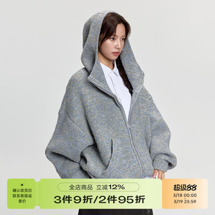 RAPPEYE 百搭学院风宽松针织连帽开衫上衣仿真马海毛毛衣外套女