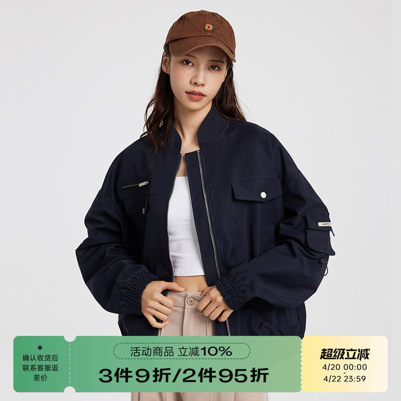 RAPPEYE 贴袋美式复古短款棒球服外套上衣宽松百搭新款飞行夹克