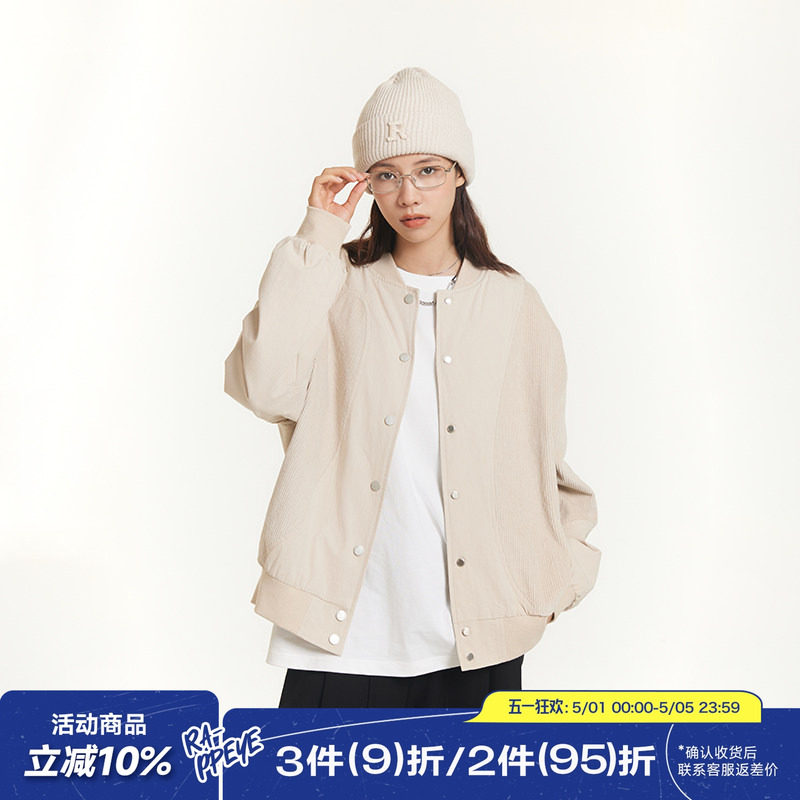 RAPPEYE灯芯绒拼接外套美式复古短款棒球服上衣春秋新款飞行夹克