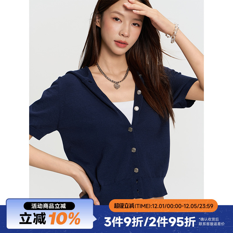 RAPPEYE 复古设计感学院风宽松搭套头休闲上衣短袖连帽针织衫女