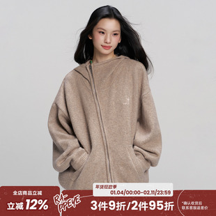 RAPPEYE 高级感百搭宽松慵懒连帽针织开衫上衣重磅斜拉链毛衣外套