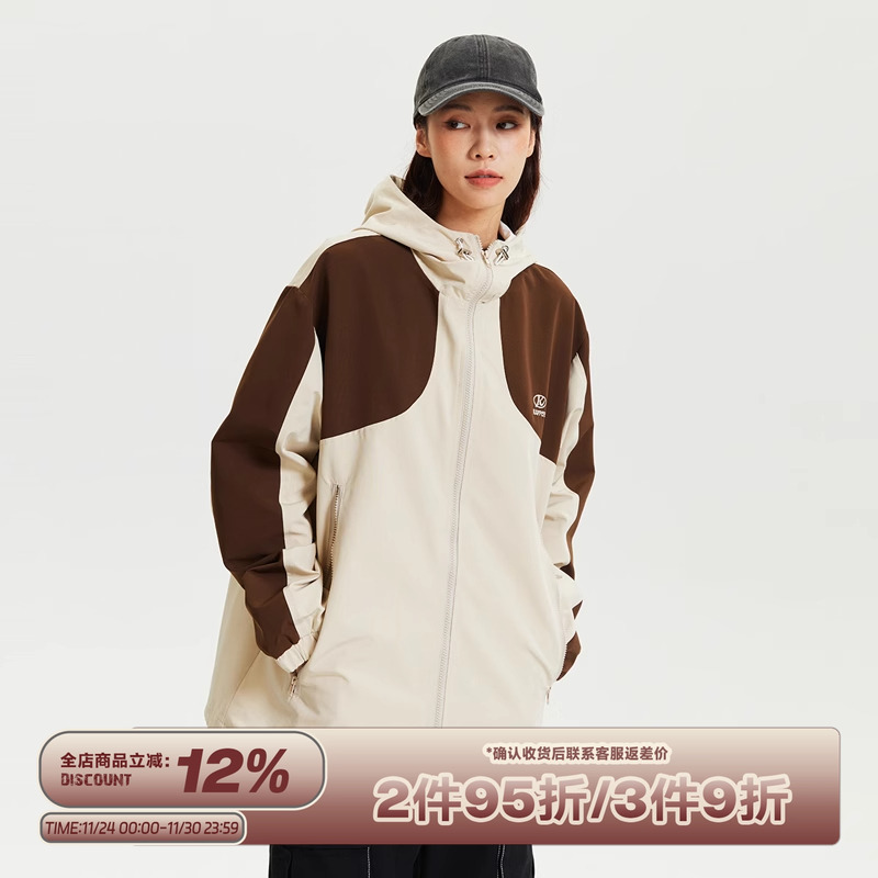 RAPPEYE美式休闲拼接连帽冲锋衣