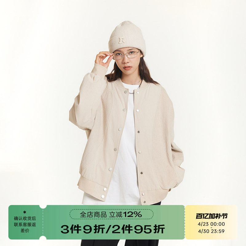 RAPPEYE灯芯绒拼接外套美式复古短款棒球服上衣春秋新款飞行夹克