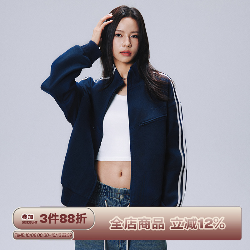 RAPPEYE双杠分割拉链卫衣潮牌男春秋美式百搭宽松运动开衫外套女