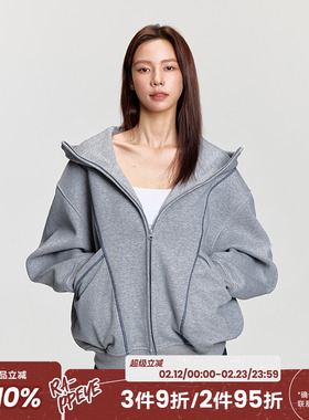 RAPPEYE 潮牌美式重磅500g连帽拉链开衫外套明辑线廓形空气层卫衣