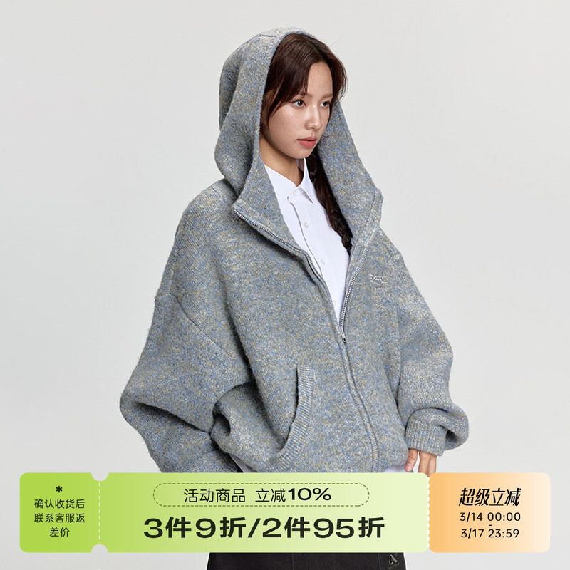 RAPPEYE 百搭学院风宽松针织连帽开衫上衣仿真马海毛毛衣外套女