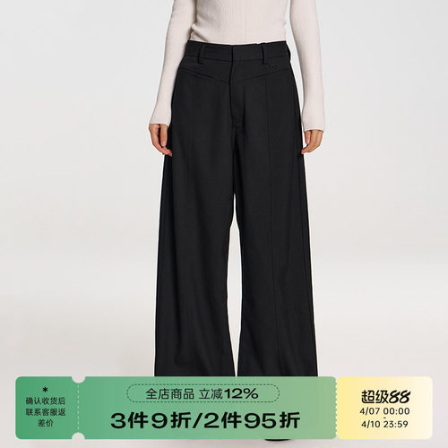 RAPPEYE 直筒高腰简约刺绣垂感宽松百搭拖地休闲裤阔腿分割西裤女