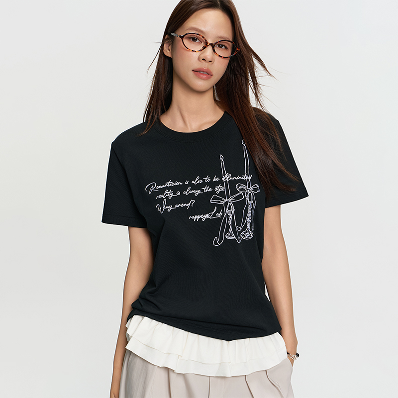 RAPPEYE蝴蝶结烛台短袖刺绣T恤