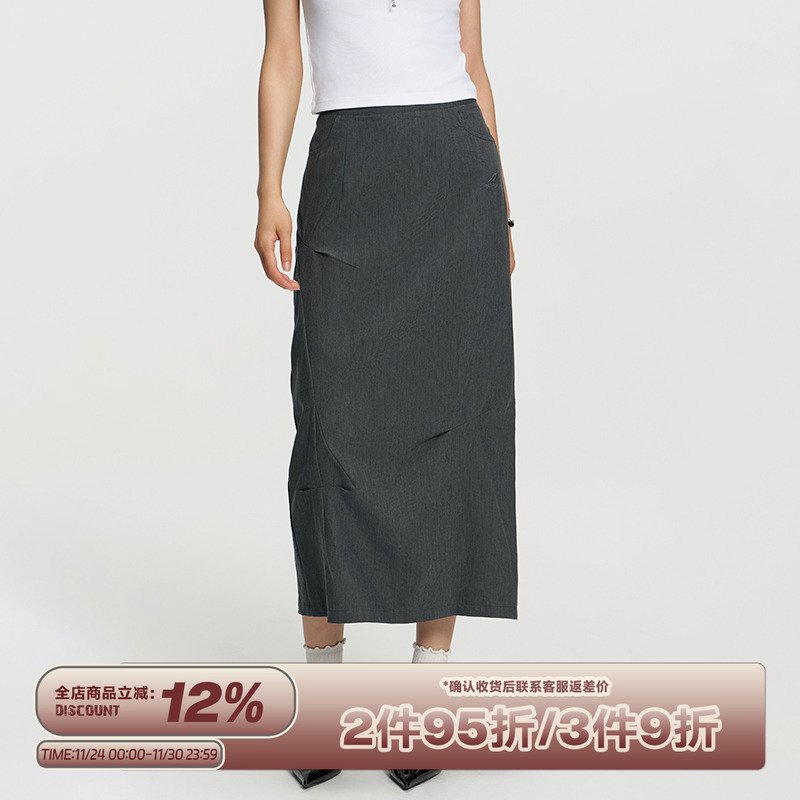 RAPPEYE直筒不规则捏褶西装半裙