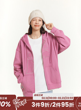 RAPPEYE 美式复古国潮R字贴布开衫连帽情侣运动休闲拉链卫衣外套