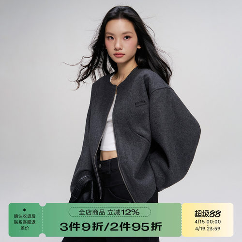 RAPPEYE利落拉链短款毛呢外套女