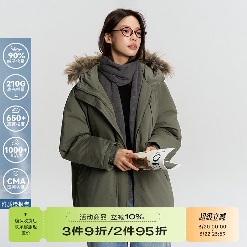 RAPPEYE 复古休闲保暖工装风羽绒服加厚抗寒毛领连帽中长款派克服