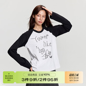 T恤上衣 潮牌复古撞色设计宽松休闲插肩拼接珠绣长袖 RAPPEYE 美式