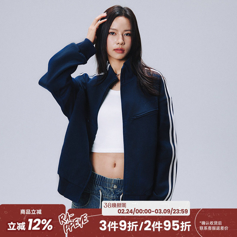 RAPPEYE双杠分割拉链卫衣潮牌男春秋美式百搭宽松运动开衫外套女