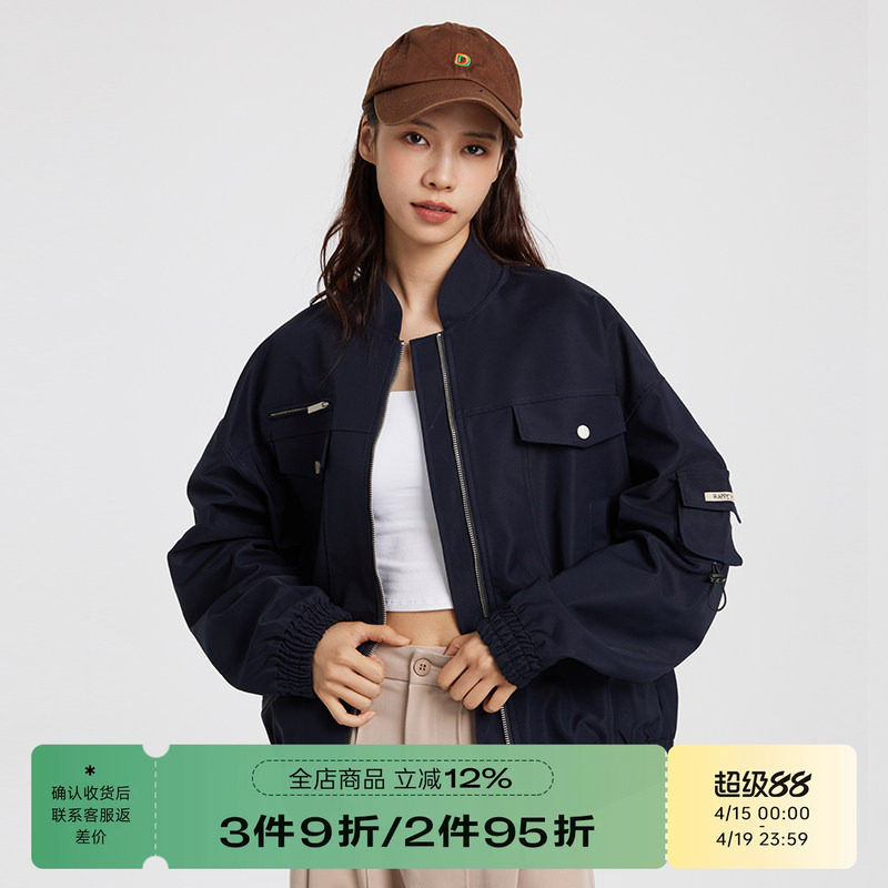 RAPPEYE 贴袋美式复古短款棒球服外套上衣宽松百搭新款飞行夹克