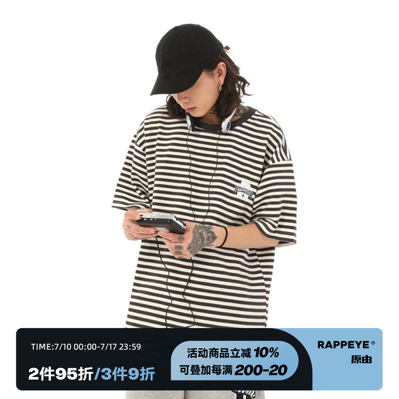 RAPPEYE美式R字條紋男女情侶T恤