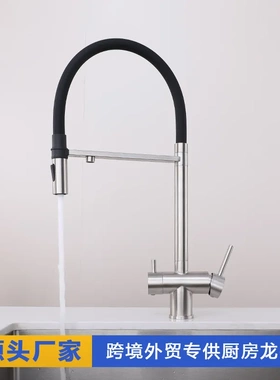 跨境三合一磁吸304不锈钢厨房水龙头洗菜盆冷热净水万向直饮龙头