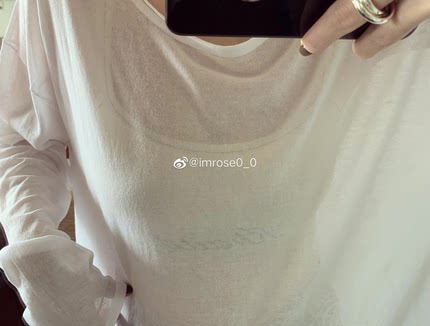 极简秀款ROW卷边圆领 黑白透视针织 落肩宽松纯棉薄款长袖防晒T恤