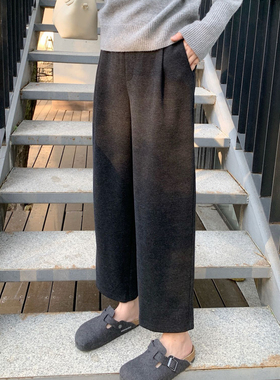 SEAWHEN海维恩松紧腰羊毛奶奶裤 保暖御寒舒适显瘦九分锥形休闲裤
