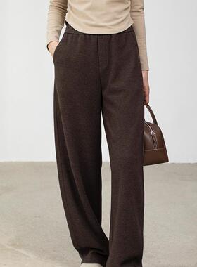 IMCC设计感小众质感弧度羊毛呢加热直筒阔腿裤女秋高腰百搭镰刀裤