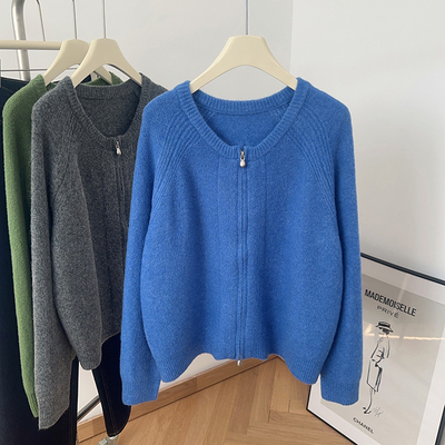 含6%羊毛双头拉链针织开衫毛衣女