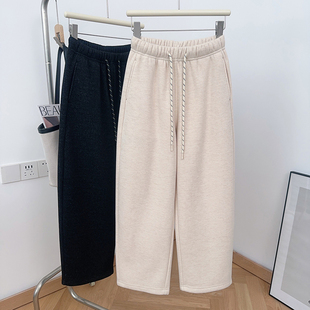 IMCC设计感小众加绒加厚直筒哈伦裤 女冬新宽松醋酸羊毛休闲九分裤