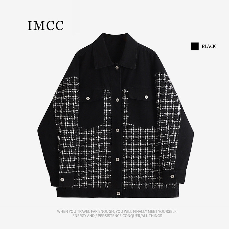 IMCC设计感小众复古洋气千鸟格拼接牛仔外套女慵懒宽松棉服棉衣,女装/女士精品,棉衣/棉服,淘宝优惠券,粉丝福利购,淘宝优惠卷