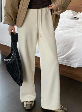 SEAWHEN海维恩雪花呢扭缝阔腿裤秋冬新厚实保暖松紧腰宽松直筒裤