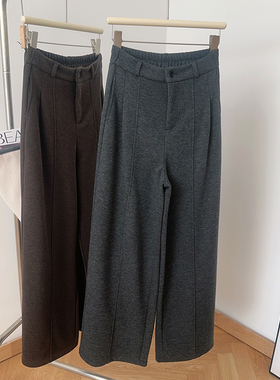 IMCC设计感醋酸羊毛直筒裤女老钱风加厚高腰显瘦垂感毛呢阔腿长裤