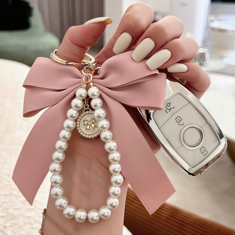 蝴蝶结珍珠链钥匙扣环挂饰