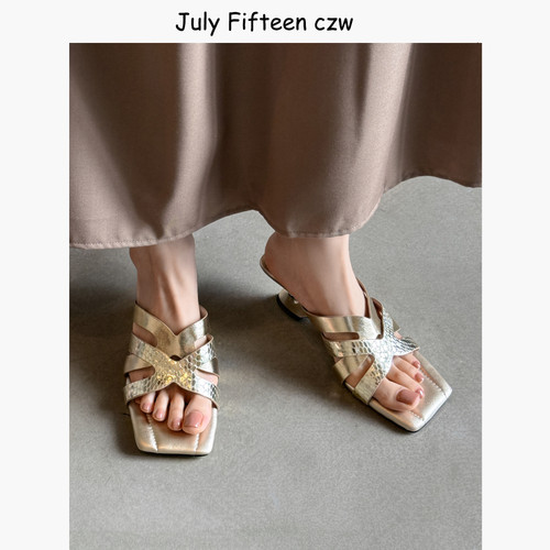 2026新款方头交叉带5cm坡跟凉拖