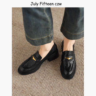 高跟鞋 女小个子粗跟厚底百搭一脚蹬小皮鞋 英伦羊皮乐福鞋 2026新款