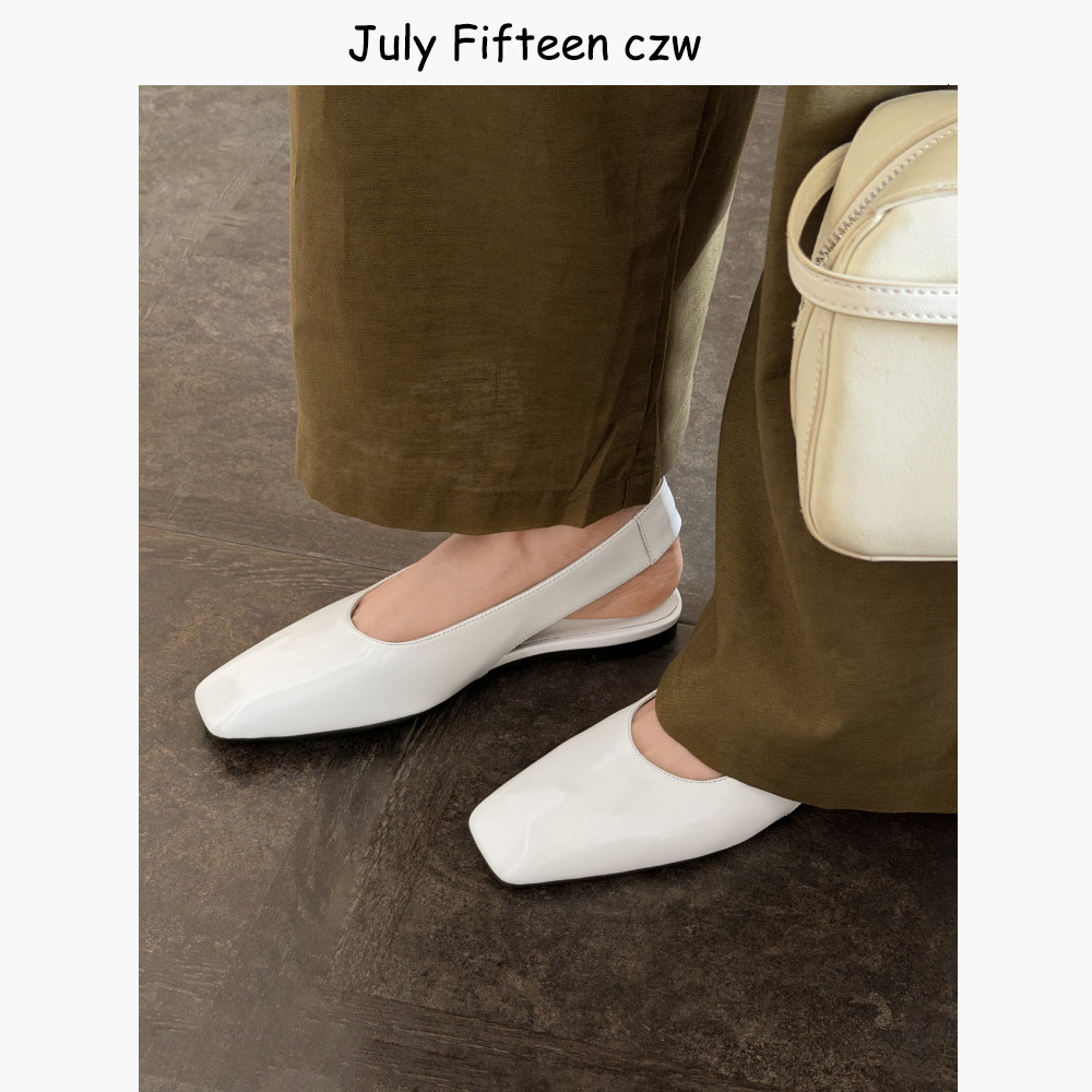 开边珠牛皮法式包头凉鞋女2026春夏新款方头后空平底百搭气质凉鞋