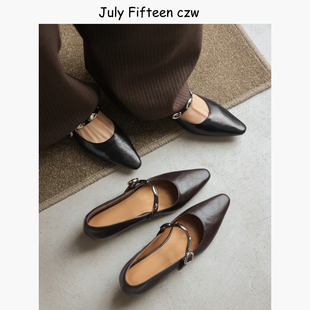 女一字扣带浅口单鞋 复古羊皮方头粗跟金属扣玛丽珍鞋 法式 2026新款
