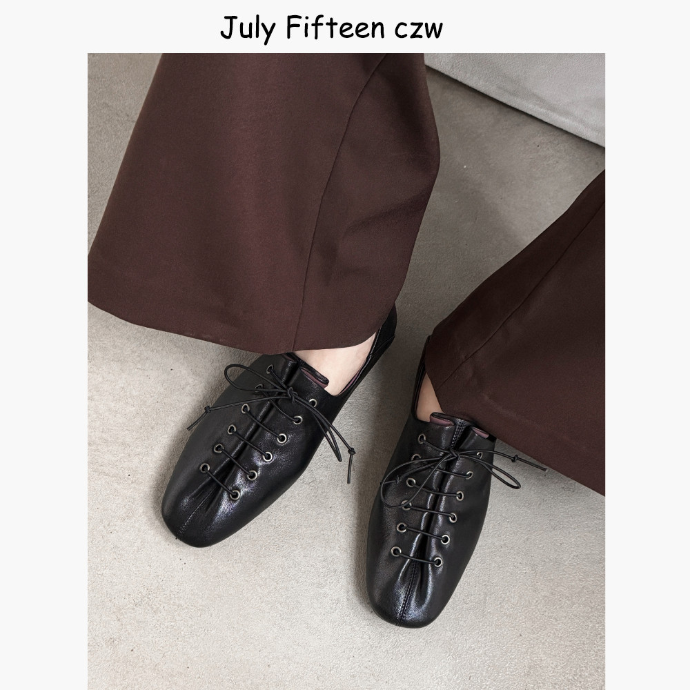 头层羊皮复古方头系带内增高平底单鞋女2026新款软底不累脚芭蕾鞋