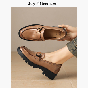 单鞋 女圆头百搭小皮鞋 头层牛皮英伦风厚底皮带扣乐福鞋 2026新款