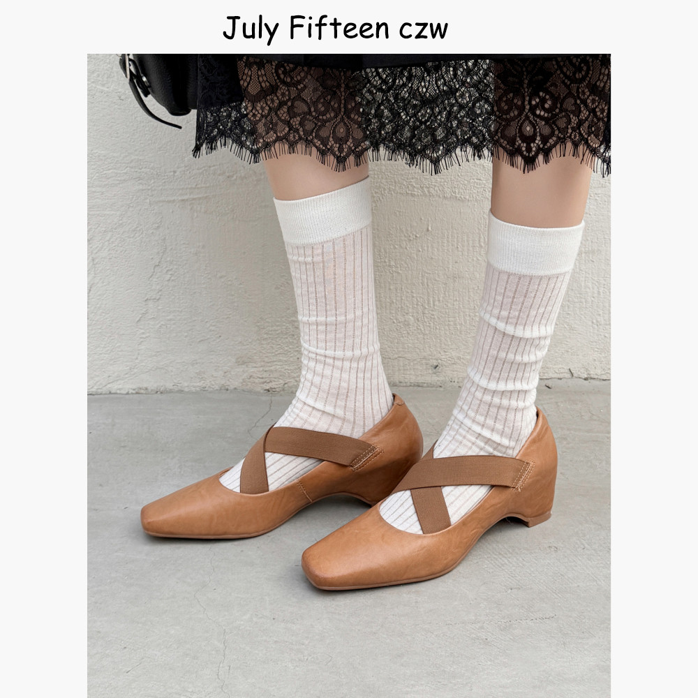 头层牛皮法式复古方头玛丽珍鞋女2026春新款内增高交叉带芭蕾舞鞋