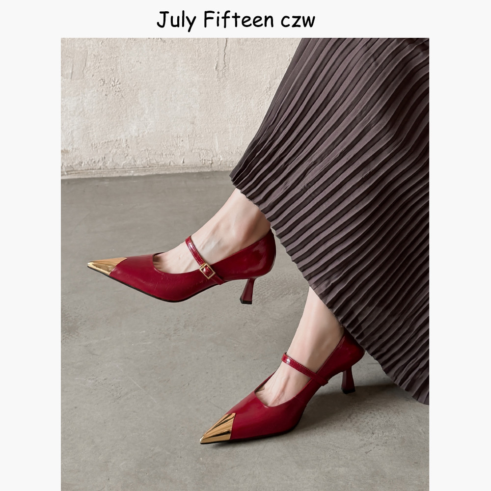 头层牛皮~法式金属尖头玛丽珍鞋女2026春季新款一字扣浅口高跟鞋,女鞋,玛丽珍鞋,淘宝优惠券,粉丝福利购,淘宝优惠卷