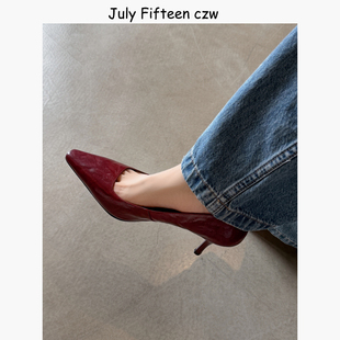 细跟浅口百搭通勤单鞋 女2026新款 气质名媛尖头7cm高跟鞋 羊皮法式