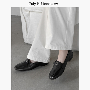 女一脚蹬通勤圆头低跟单鞋 英伦风皮带扣乐福鞋 2026新款 头层牛皮