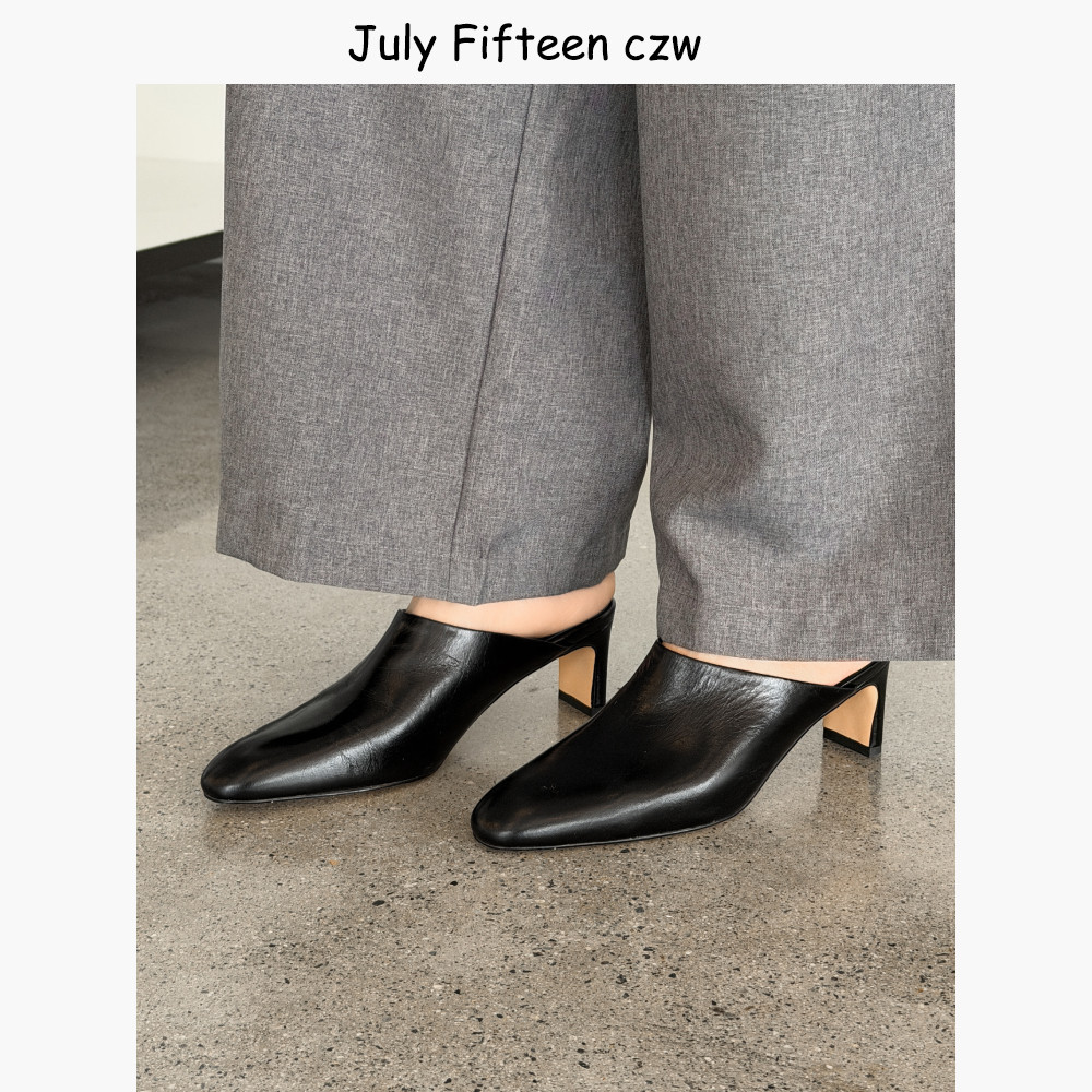 头层牛皮法式简约包头半拖鞋女外穿2026春夏新款5.5cm粗跟穆勒鞋