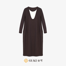 GKE/谷可LQ1331撞色针织连衣裙秋冬款时尚轻奢小众高级感女装长裙